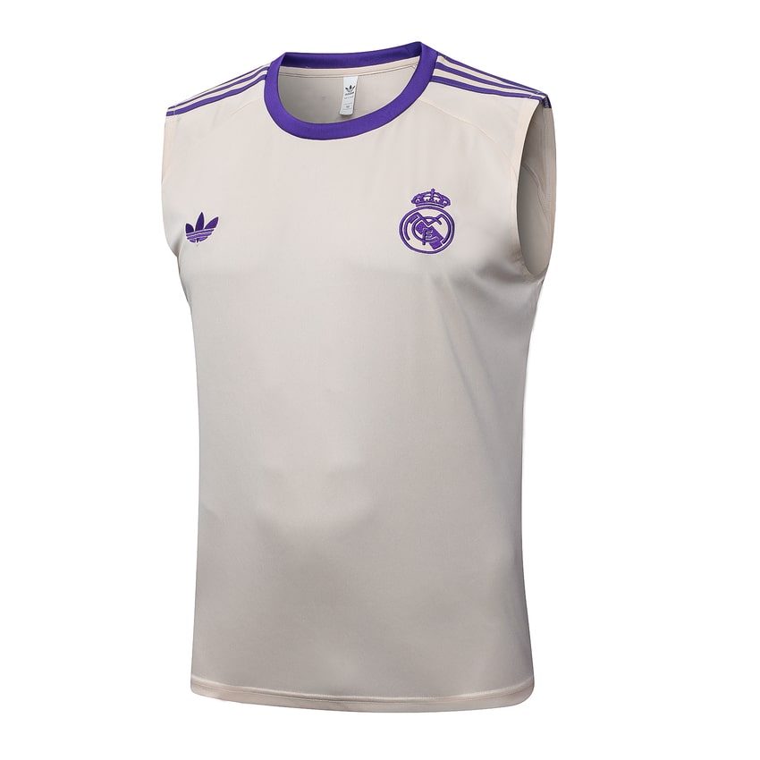 Camiseta de tirantes y pantalón corto del Real Madrid para hombre 2025-2026, color beige y morado | Fútbol