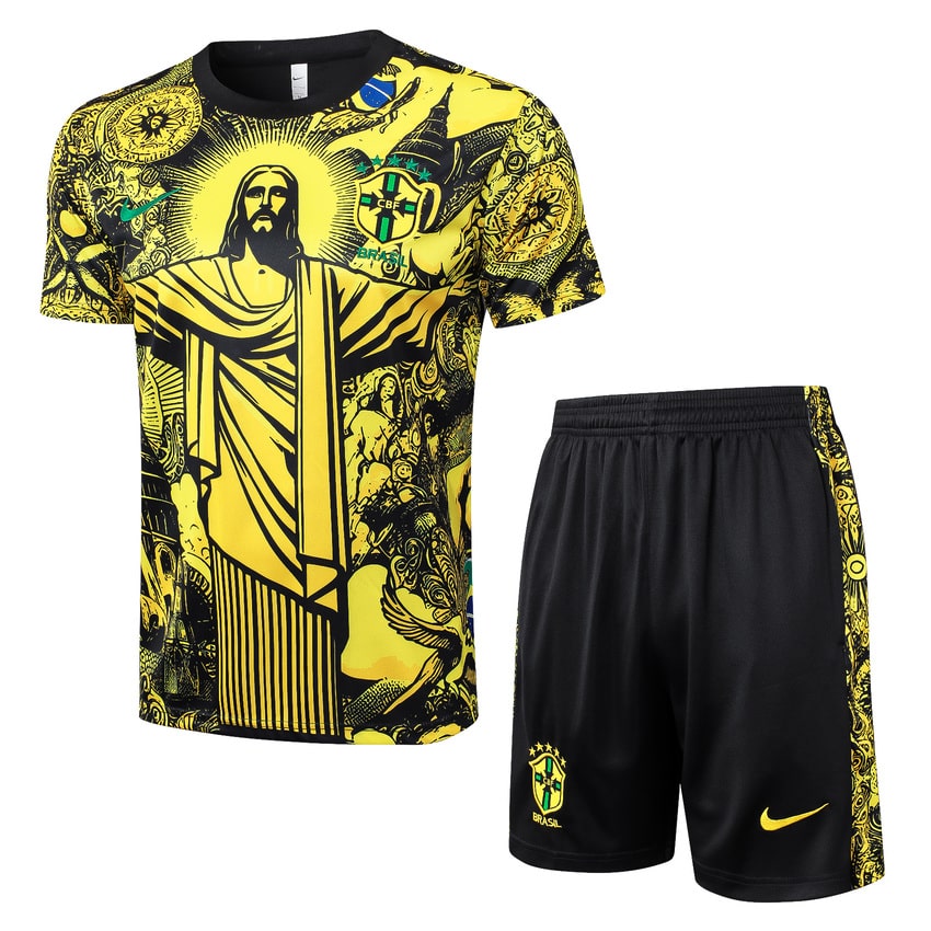 Ensemble-Maillot-Short-Bresil-2024-2025-Jaune-Motif
