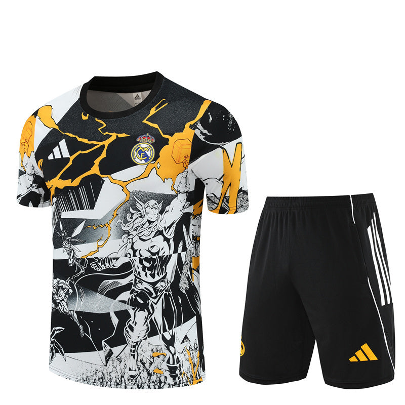 Ensemble-Maillot-Short-Real-Madrid-Marvel-2025-2026-Jaune-Blanc-1