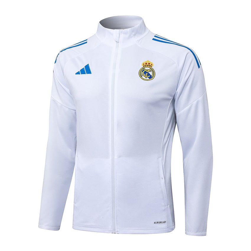 Chaqueta deportiva del Real Madrid para hombre/niño 2025-2026, blanca y azul | Fútbol