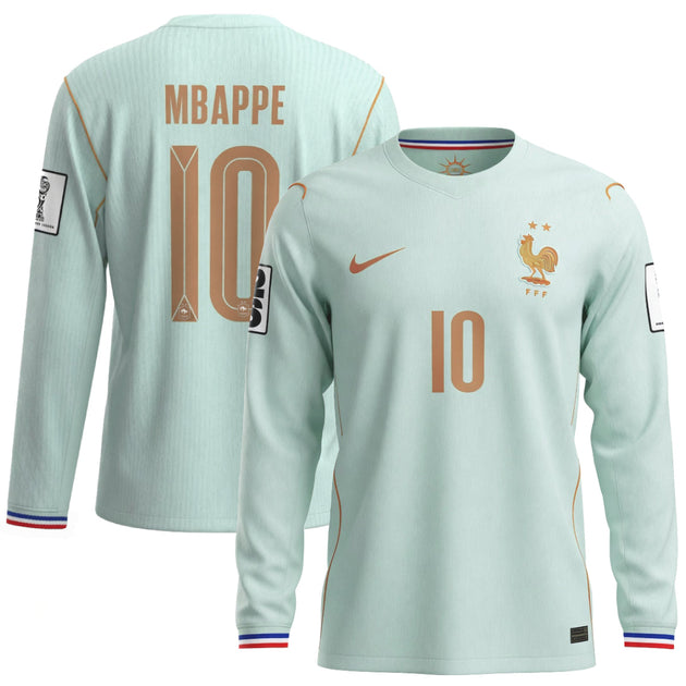 Men's France Mbappe Long Sleeve Away Shirt Green World Cup 2026