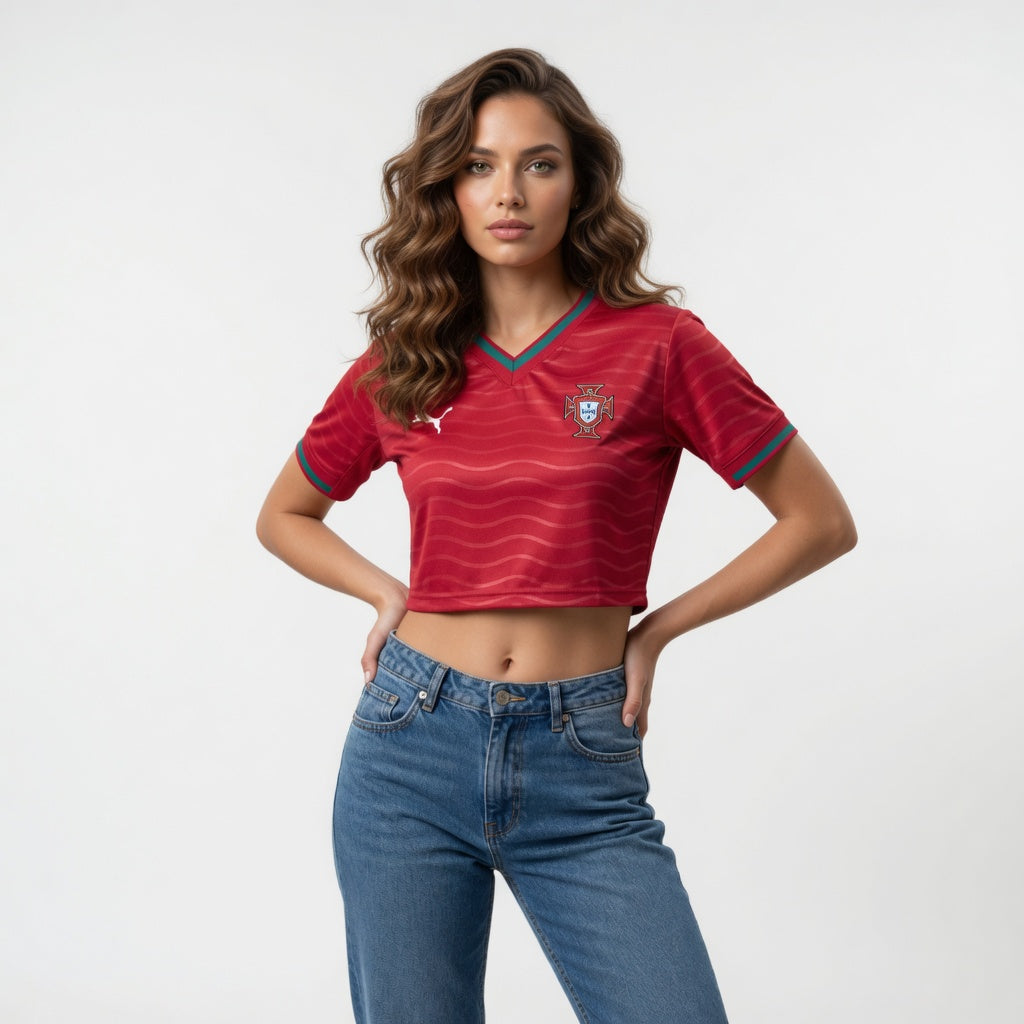 Maillot Portugal Crop Top avec Manches Femme Domicile 2026 2027