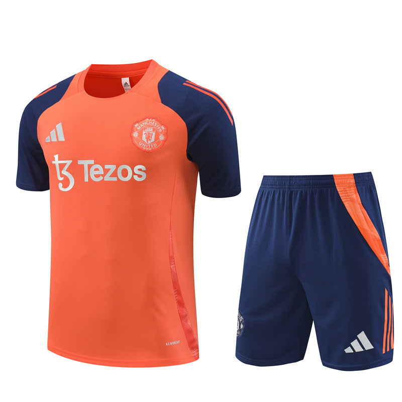 Ensemble-Maillot-Short-Manchester-United-2024-2025-Orange-Bleu-1