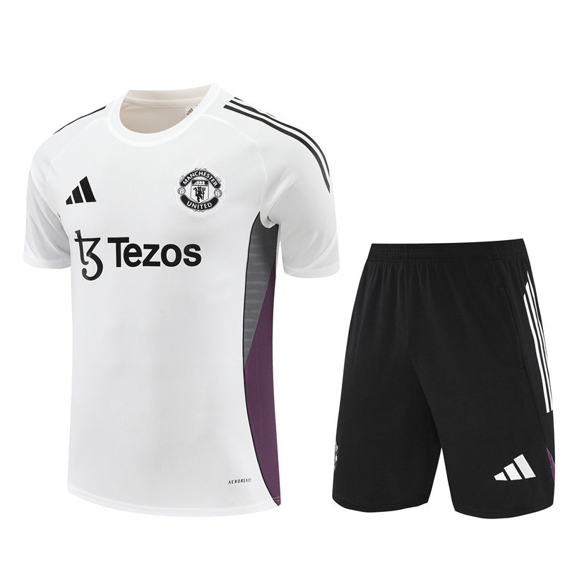 Ensemble Maillot Short Manchester United Homme/Enfant 2025 2026 Blanc Gris | Foot Sport
