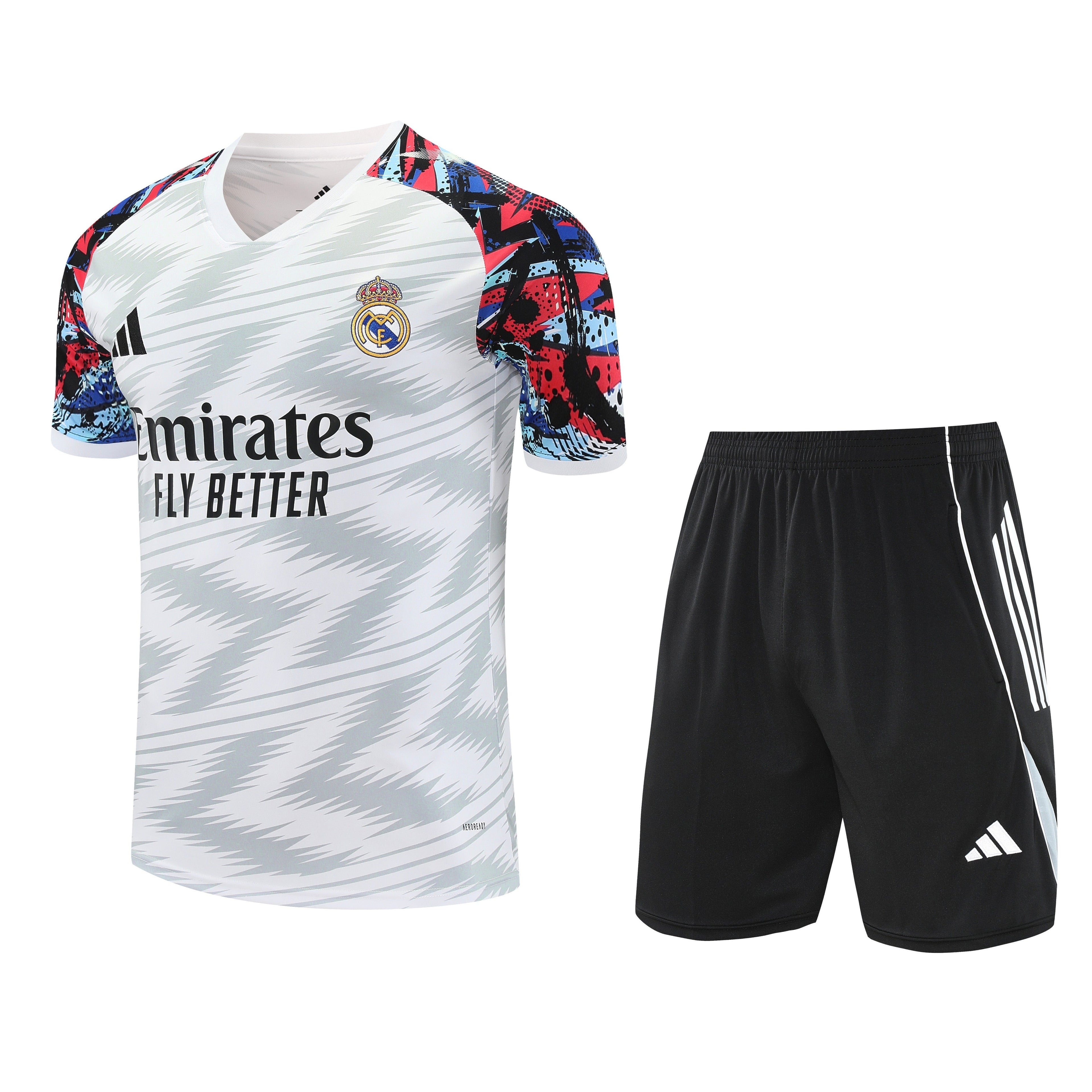 Ensemble-Maillot-Short-Real-Madrid-2025-2026-Blanc-Bleu-Rouge-Motif-1