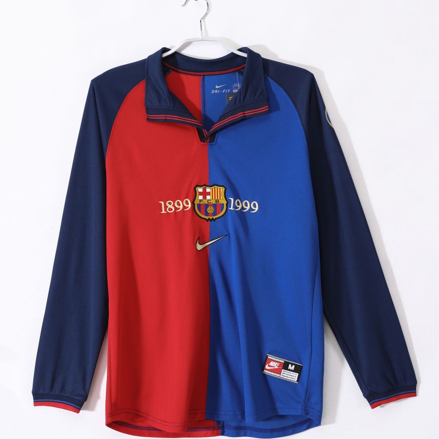 Maillot-Barcelone-Barca-Manches-Longues-1999-2000-Commemoratif-Edition-Retro-Vintage-Homme-1