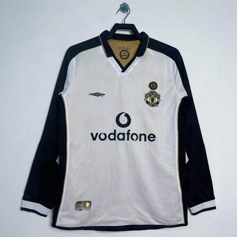 Maillot-Manchester-United-Retro-Vintage-Manches-Longues-2001-2002-Centenaire-Homme-Blanc-1