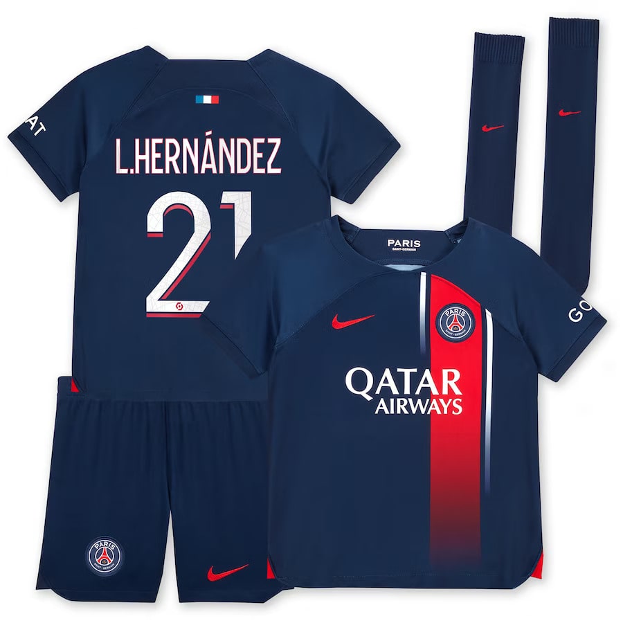 Maillot-kit-Enfant-PSG-2023-2024-Domicile-L.Hernandez-foot-sport1